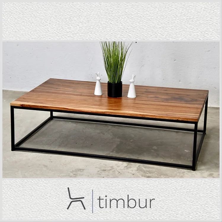 Industrial Coffee Table |Solid Oak or Kiaat Top with Matte Black Frame