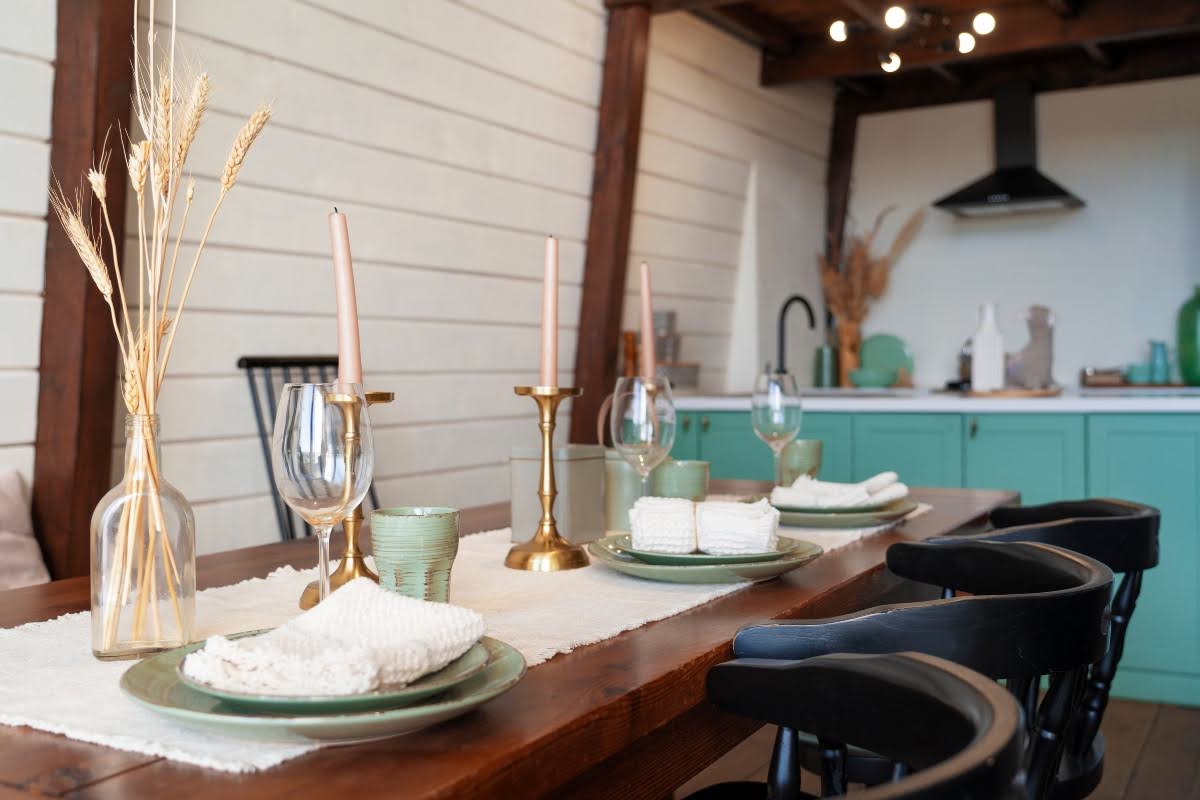 Custom timber dining table perfectly sized for a small dining room.