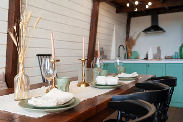 Custom timber dining table perfectly sized for a small dining room.