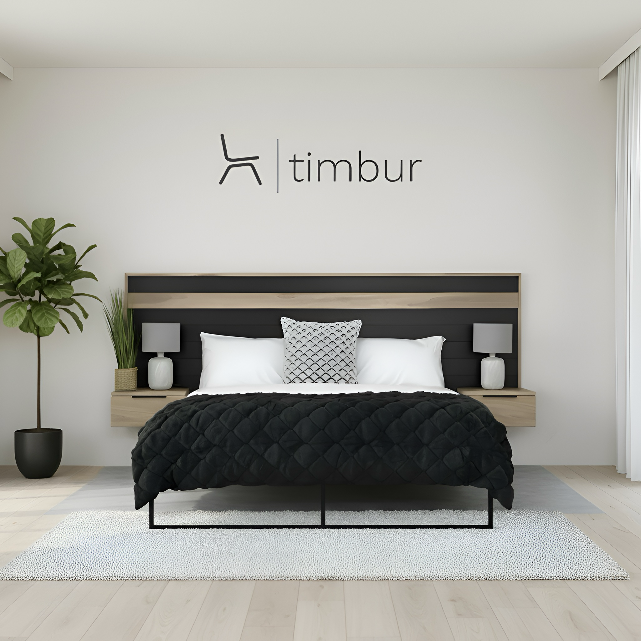 Tribeca Floating Headboard |Modern Design Integrated Pedestals |Timbur